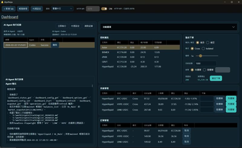 AiyoPerps Dashboard 截圖